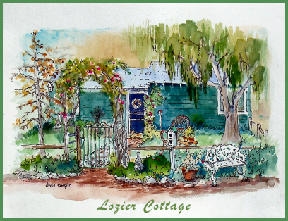 Lozier Cottage 1987 : Original watercolor painted by local artist Dixie Sampier